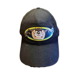 Vintage Black Looney Tunes Taz Graphic Rubber Snapback Baseball Cap‎ One Size